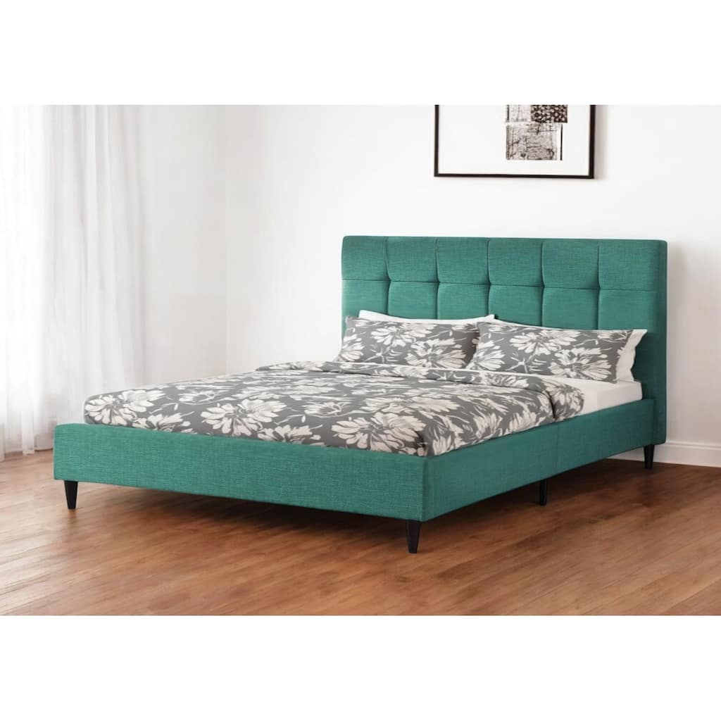 HomeRoots Turquoise Tufted Fabric Upholstered Queen Bed Frame