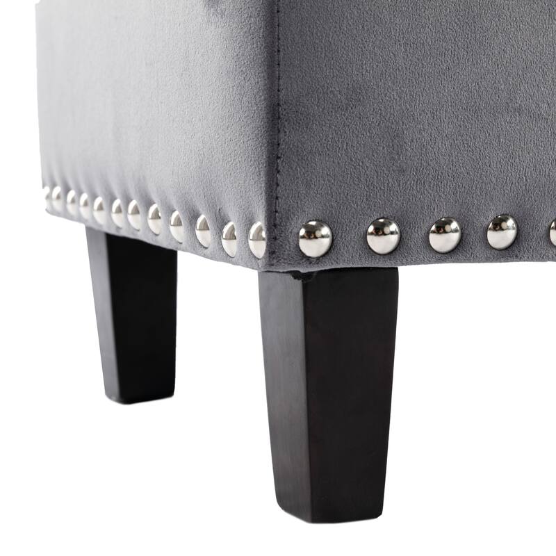 Modern Velvet Button Tufted Rectangle Storage Ottoman