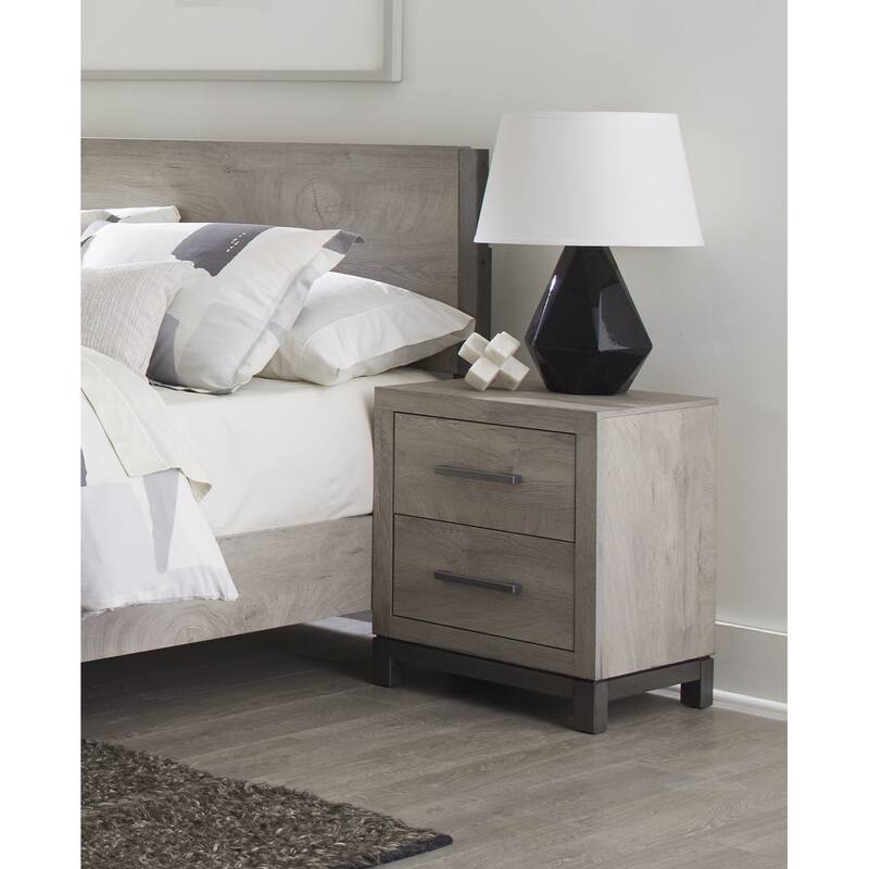 Rustic Style Wooden Nightstand，Bedside Storage Cabinet with 2 Drawers，Coffee Table with Metal Legs and Wooden Tabletop