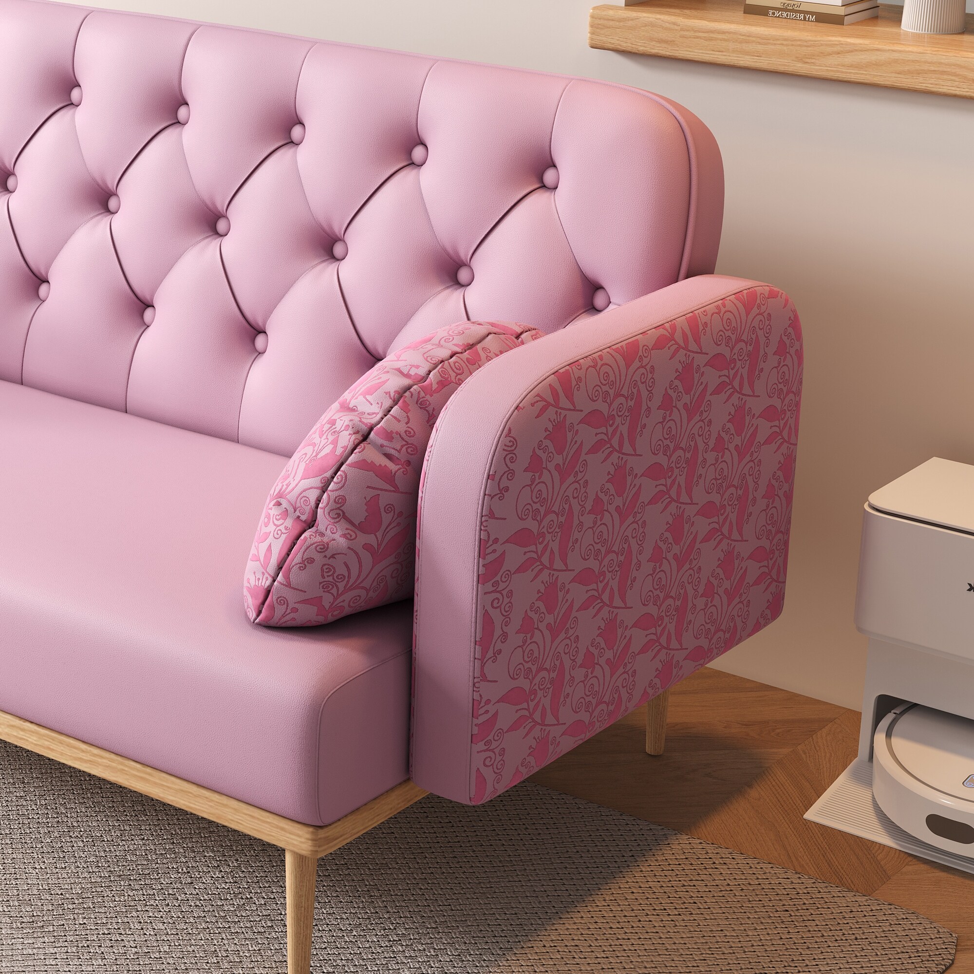 Light Pink Modern PU Tulip Pattern Loveseat Sofa Throw Pillows