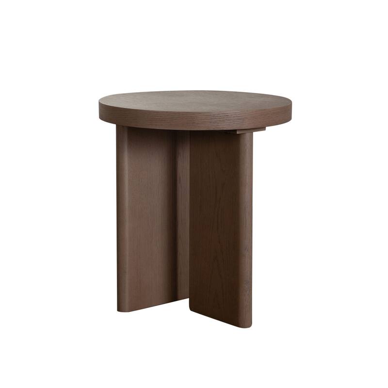 Peny Side End Table, 18 Inch Round Top with Cross Legs in Dark Oak Brown