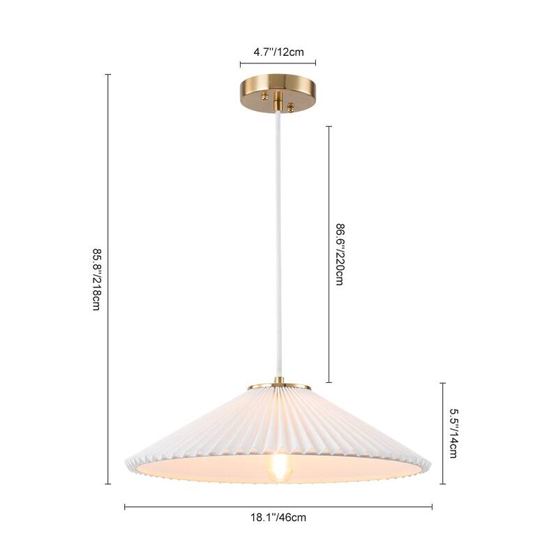 Scandinavian 1-Light White Fabric Pleated Conical Pendant Light