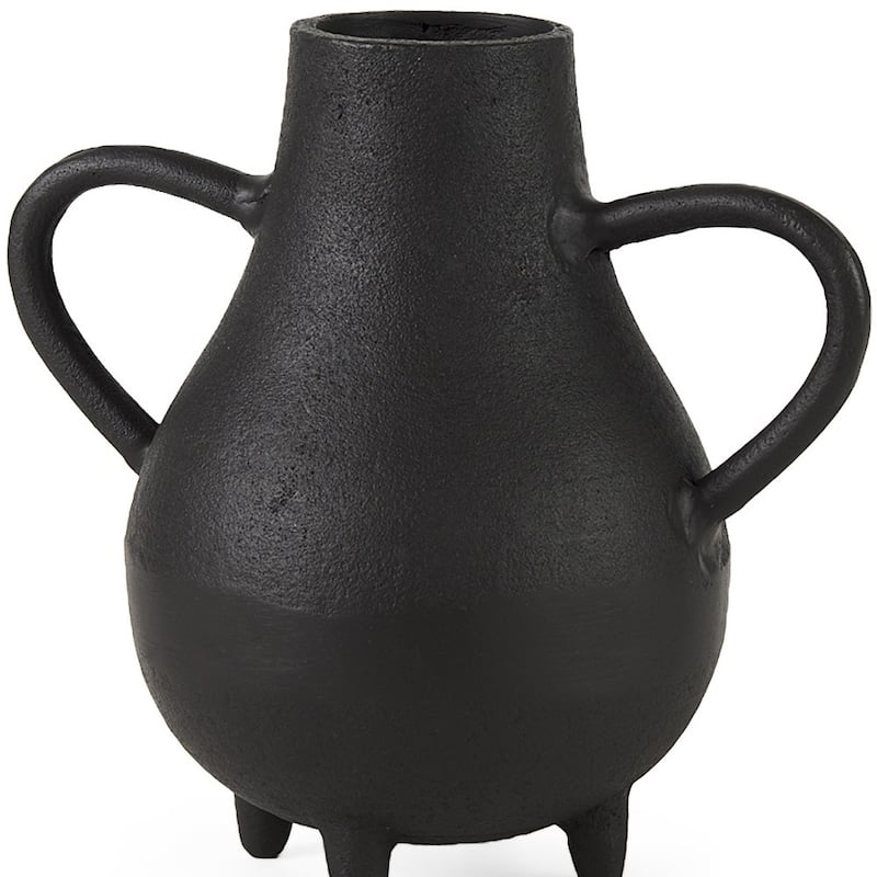 HomeRoots 8" Black Two Handle Ceramic Jug Vase - 5"W x 9"D x 8"H