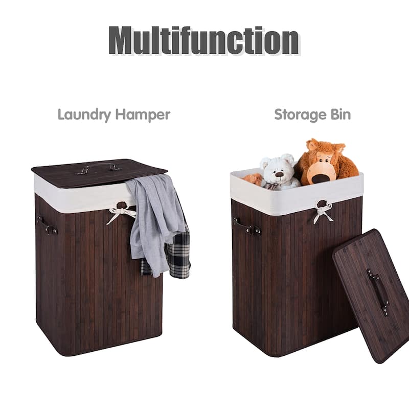 Costway Rectangle Bamboo Hamper Laundry Basket Washing Cloth Bin Bag - See Details