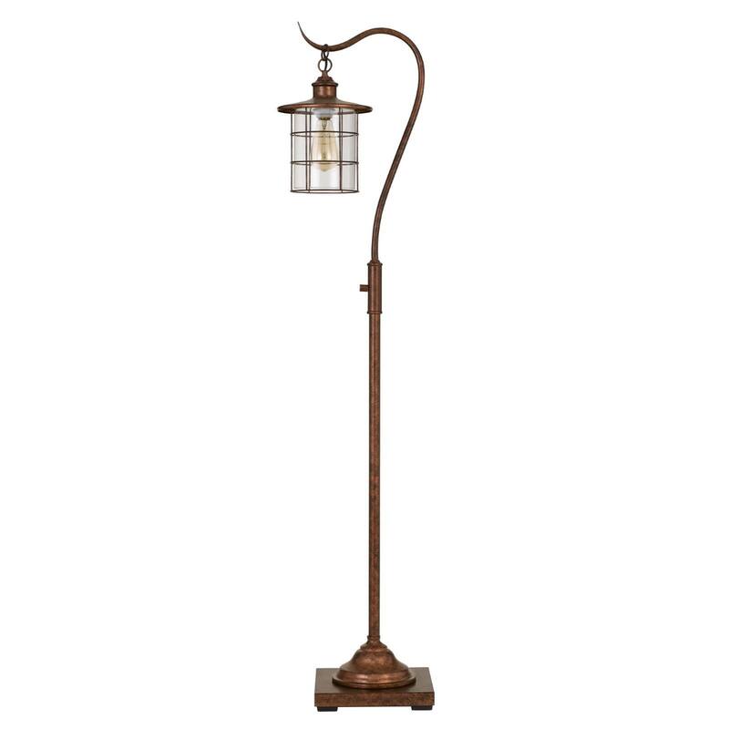 60" Antiqued Lantern Style Floor Lamp with Glass and Metal Shade - 59.5" x 13.5" x 10.5"