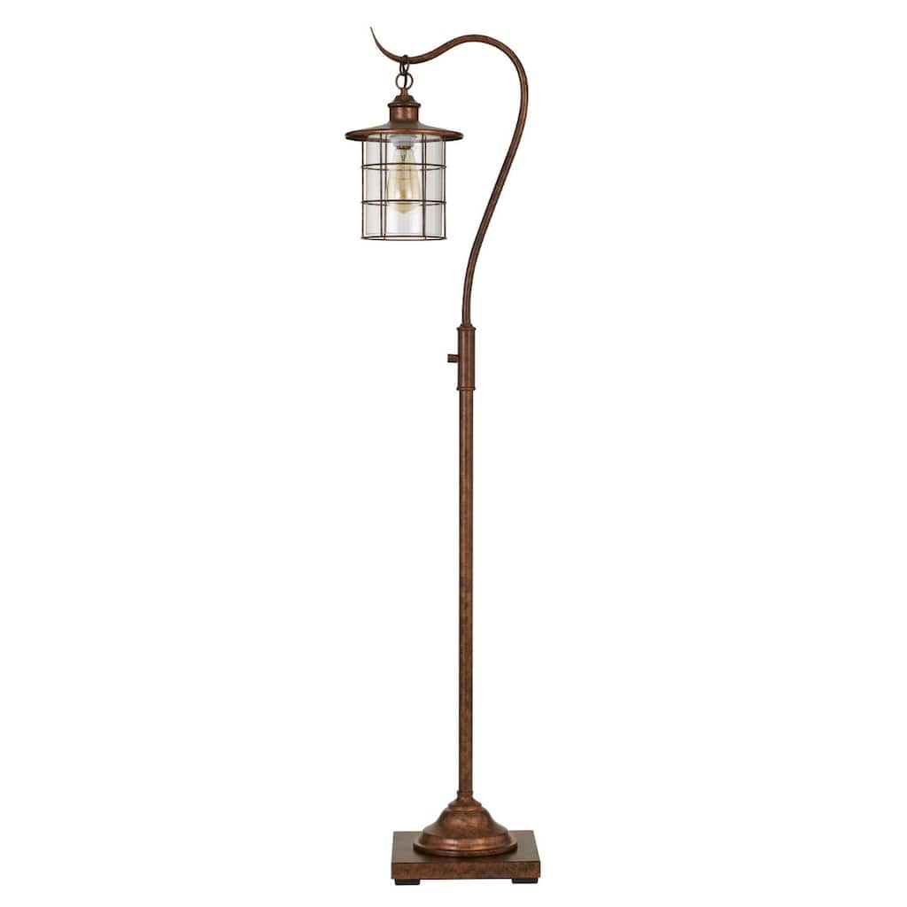 60" Antiqued Lantern Style Floor Lamp with Glass and Metal Shade - 59.5" x 13.5" x 10.5"