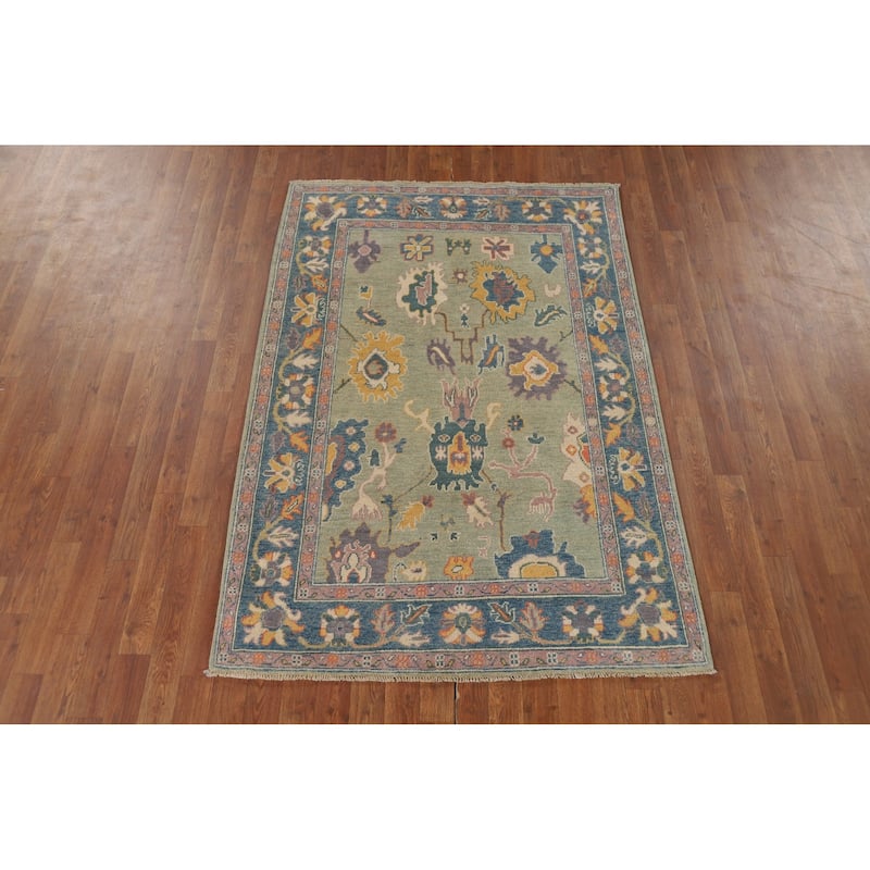 Sage Green Oushak Oriental Accent Rug Handmade Wool Carpet - 4'1" x 6'0"