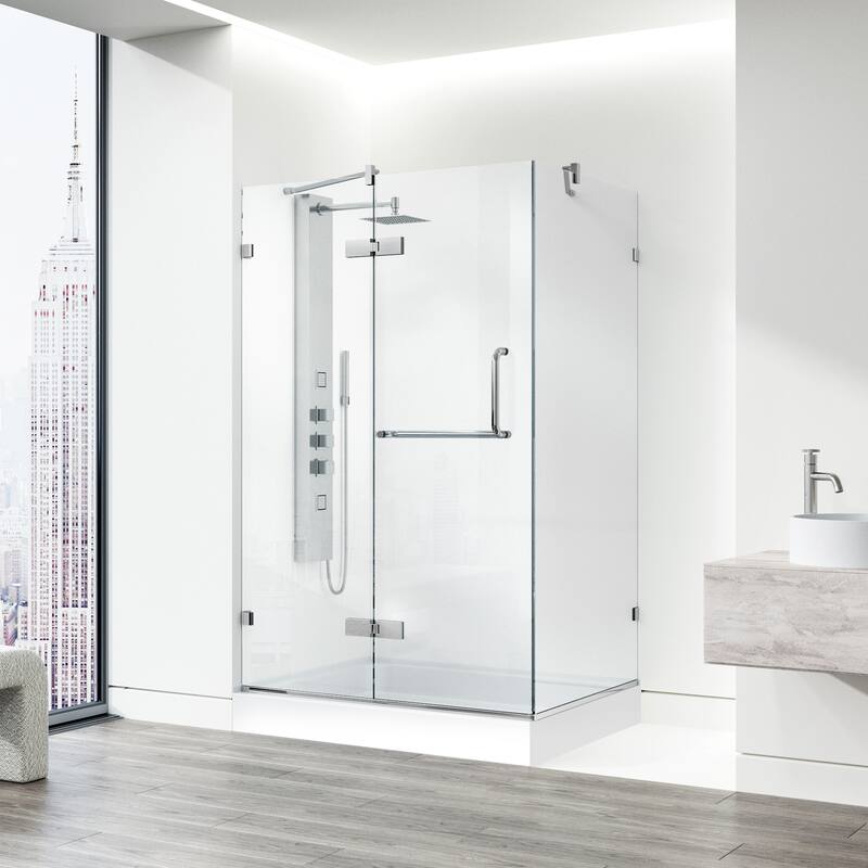 VIGO Monteray 36"D x 48"W x 79"H Frameless Hinged Shower Enclosure and Left Base