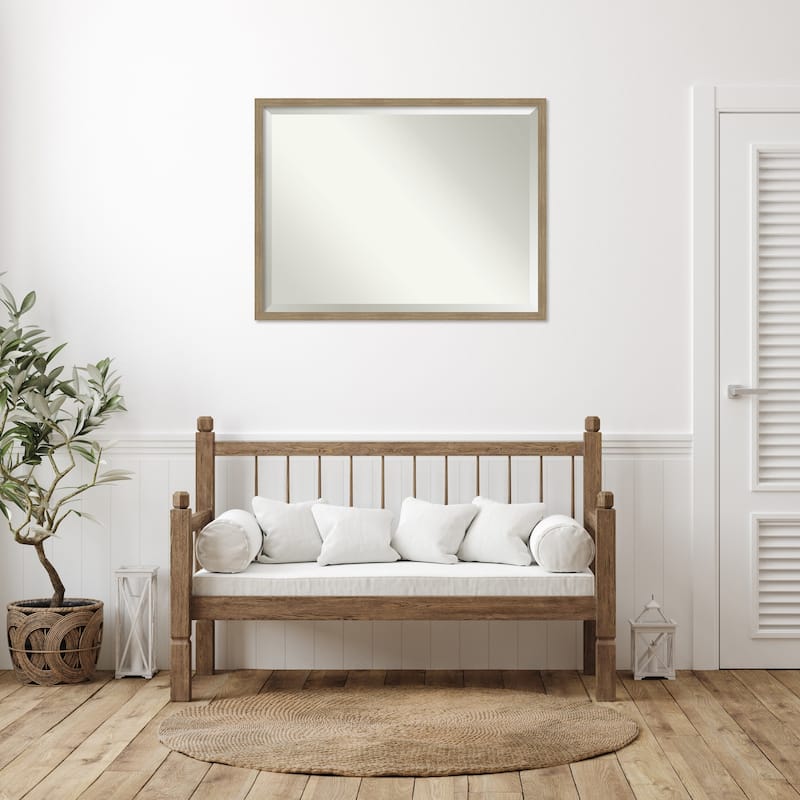 Woodgrain Stripe Beveled Wood Framed Wall Mirror