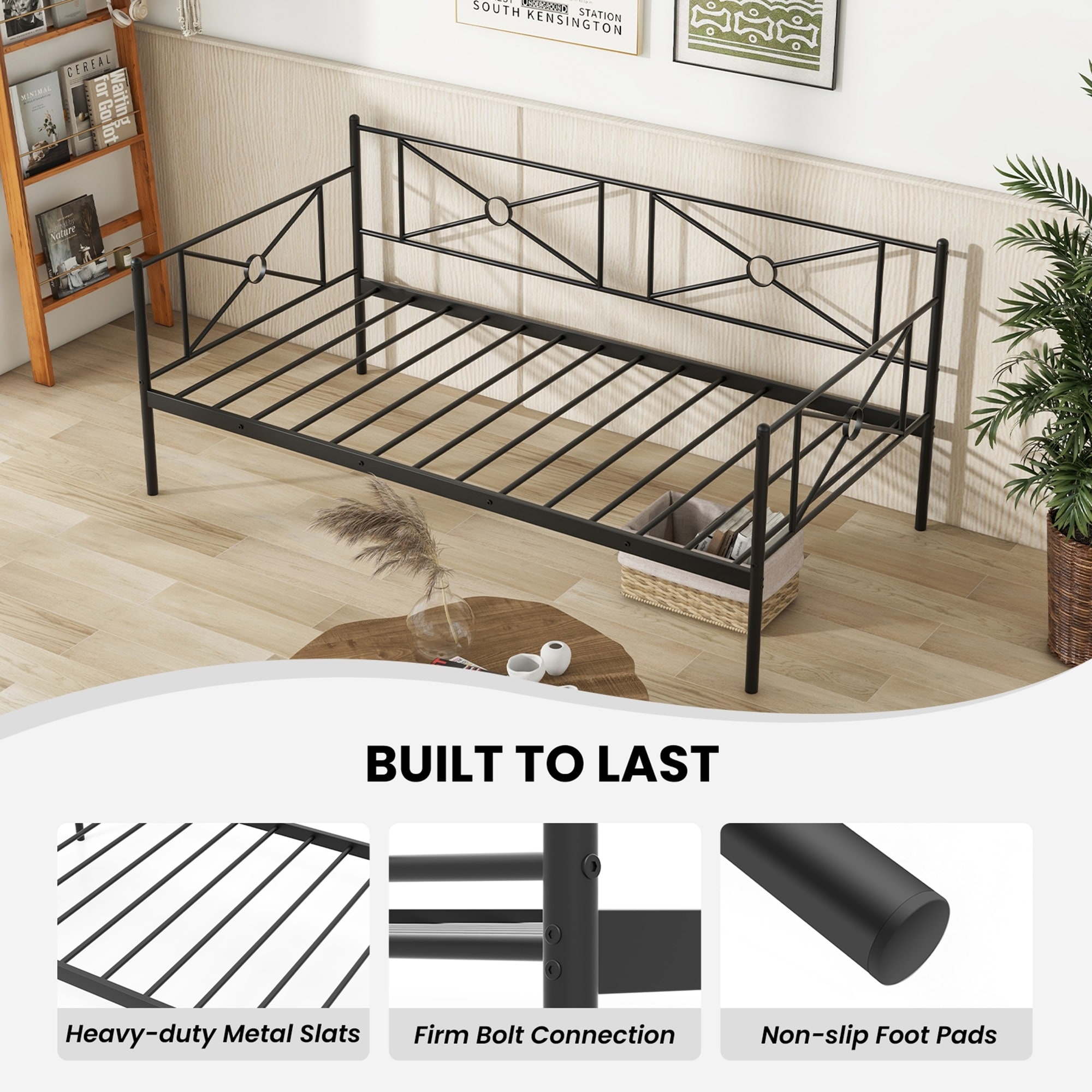 Costway Twin Metal Daybed Frame with Slat Support