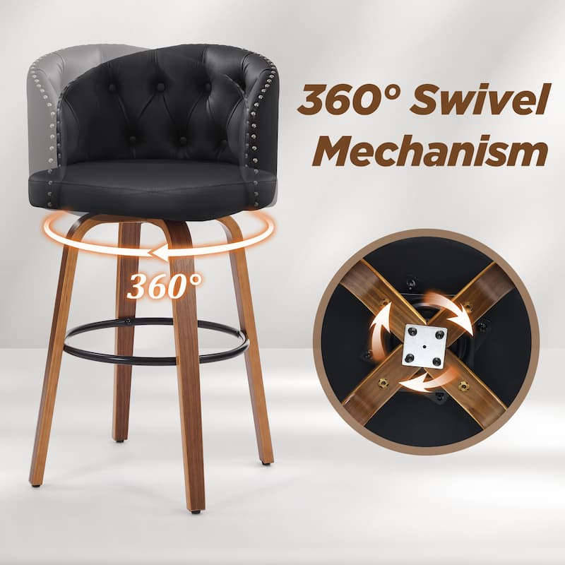25.5" Faux Leather Upholstered Wood Frame Swivel Counter Height Bar Stool, Set of 2/4