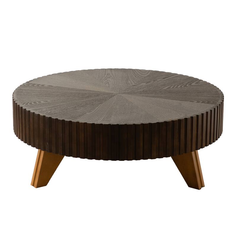 35.4-Inch Round Coffee Table for Living Room, Center Cocktail Table with Sturdy Wooden Legs for Home Decor