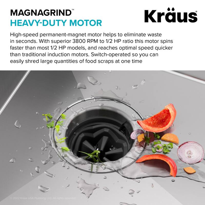 KRAUS WasteGuard Continuous Feed Garbage Disposal for Kitchen Sinks