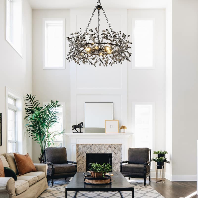 30.7" Modern Glam Black Crystal Branch Chandelier - 30.7" D x 30.7" W x 28.94" H