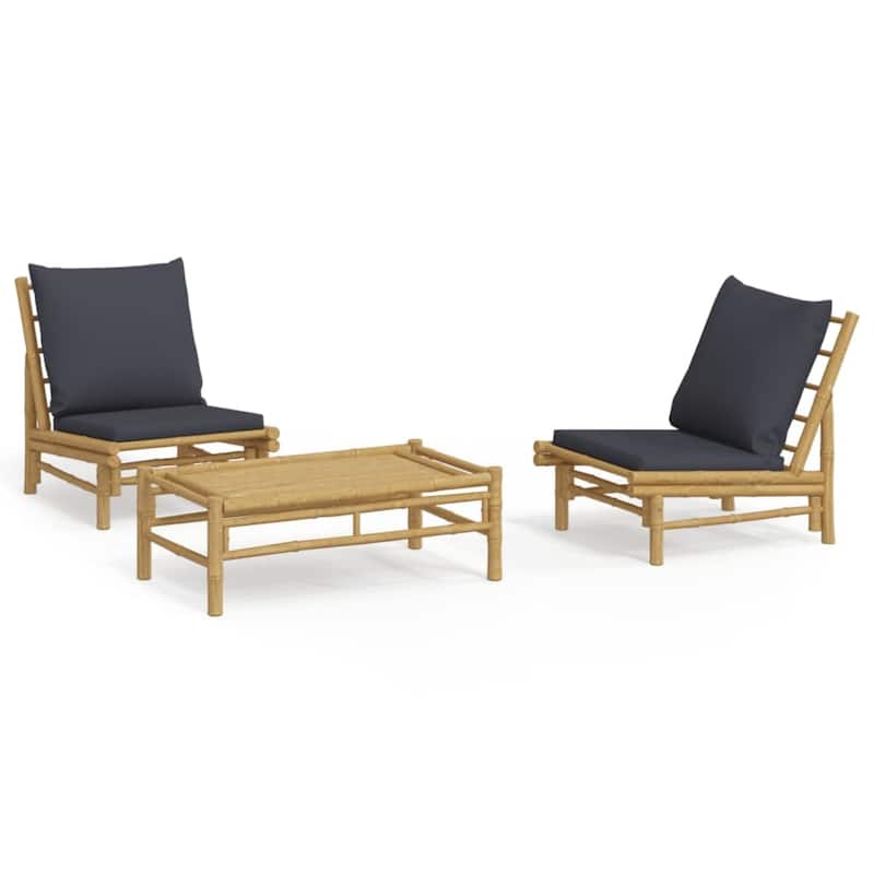 vidaXL 3/4/5 Piece Patio Lounge Set with Dark Gray Cushions Bamboo - 39.4" x 21.7" x 13"