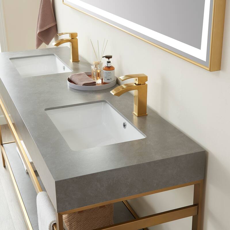 Funes 72" Double Vanity, Metal Support with Stone Top without Mirror - 72''x22''
