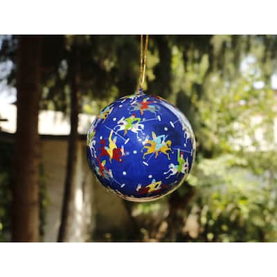 Handmade Christmas Ornaments Hand Painted by Artisan on Recycled Paper - Polo Blue - One Size