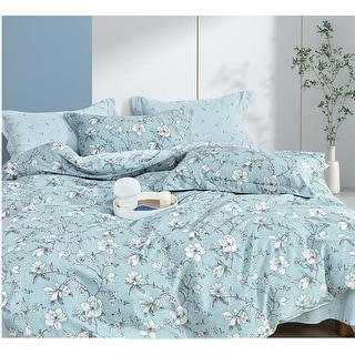 Dazzling Dreams Blue White Floral 100% Cotton Reversible Comforter Set