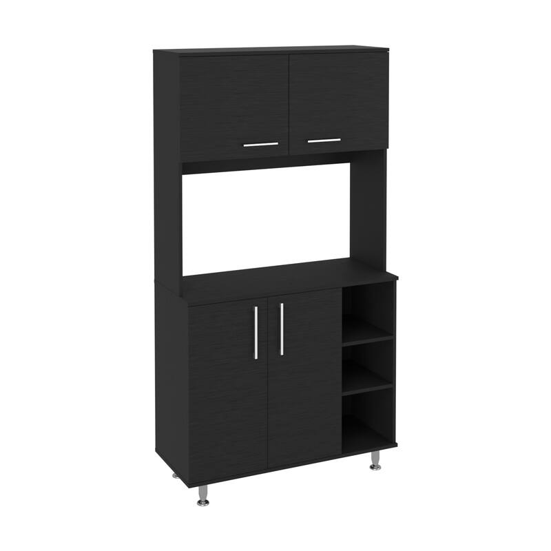 Pantry Kit, Four Legs, Double Door Cabinet, Three Shelves -Black