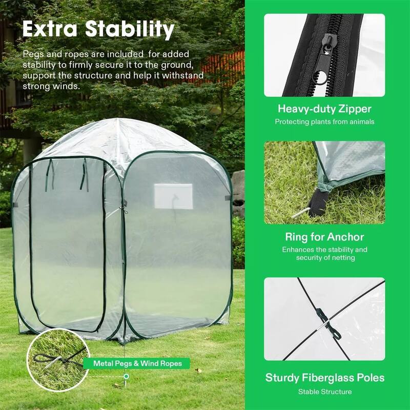 Portable Pop-Up Greenhouse with Clear PE Cover and Fiberglass Frame for Outdoor and Indoor Plant Growth - 49"L x 49"W x 63"H