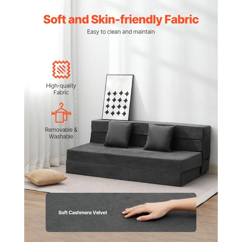 Foam Folding Sofa Bed with Ergonomic Support and Throw Pillows - 81.1” L x 60.83” W x 5.91” H