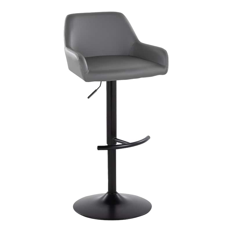 Silver Orchid Galotti Adjustable Bar Stool with Rounded T Footrest (Set of 2) - Grey Faux Leather/Black Metal