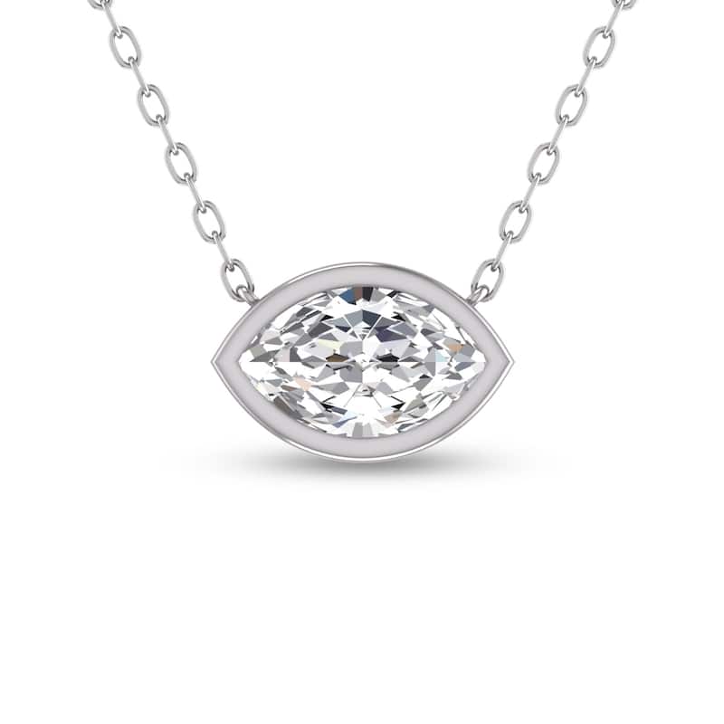 Marquee Lab Grown 1/2 Carat Marquise Shaped Bezel Set Diamond Solitaire Pendant in 14K White Gold