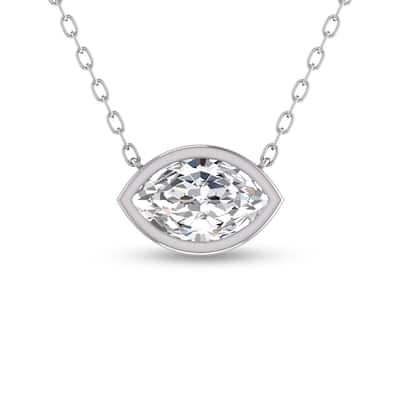 Marquee Lab Grown 1/2 Carat Marquise Shaped Bezel Set Diamond Solitaire Pendant in 14K White Gold