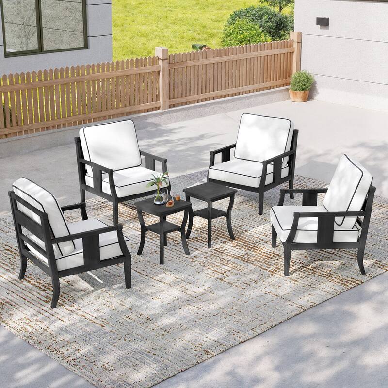 6-piece Outdoor Teak Seating Set Club Chairs with Cushions