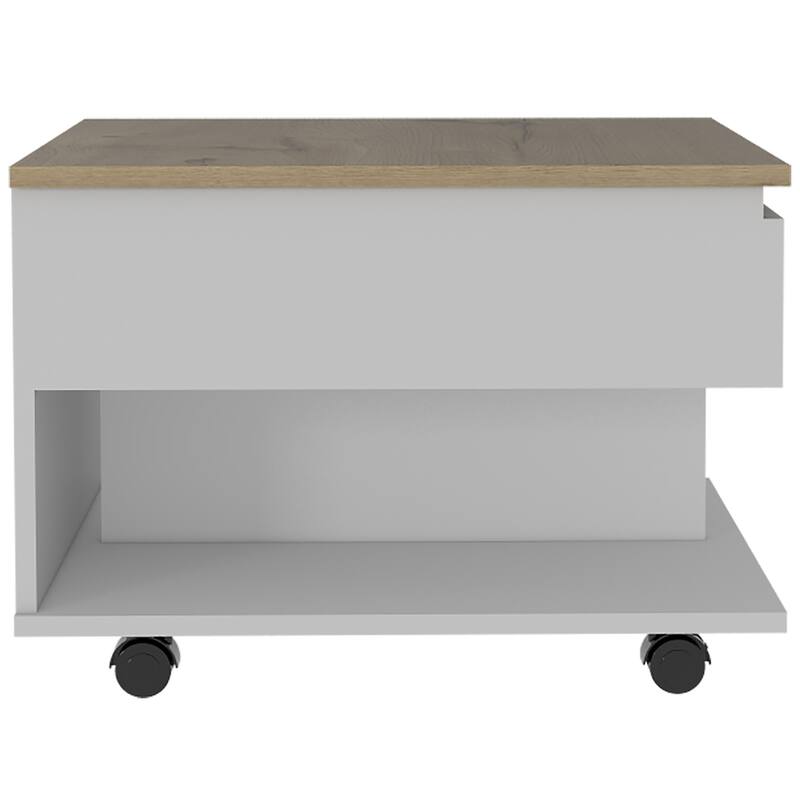 22" Compact Modern Coffee Table with Storage Drawer and Locking Wheels for Living Room or Bedroom - 21.6”L x 19.6”W x 15.3”H