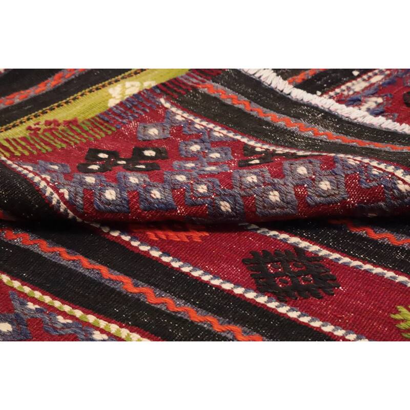 Hand Woven Oriental 100% Wool Carpet Southwestern Tribal Multi-Colored Kilim Area Rug - 9' 8'' X 6' 5''