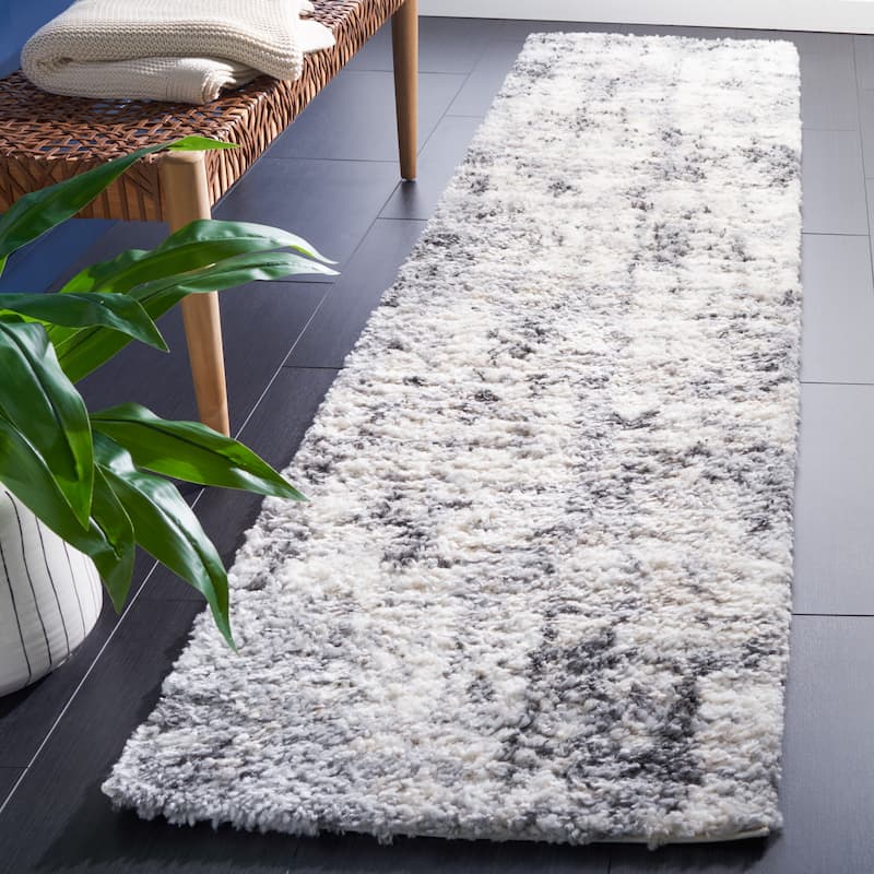 SAFAVIEH Berber Shag Noori Modern 1.2-inch Thick Rug - 2'2" x 9' Runner - Grey/Ivory
