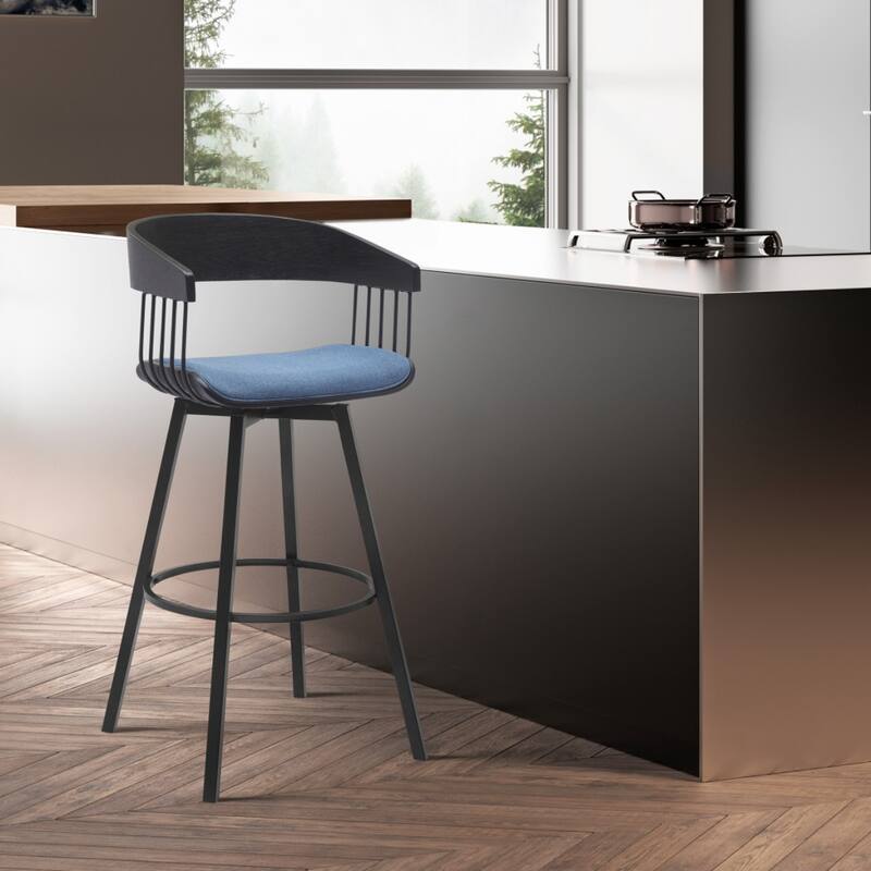 Modern Swivel Bucket Seat Bar Stool with Footrest and Armsrest Metal Frame for Kitchen Island