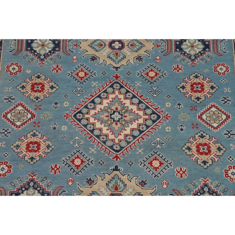 Light Blue Traditional Kazak Area Rug Handmade Wool Carpet - 6'8" x 9'6"