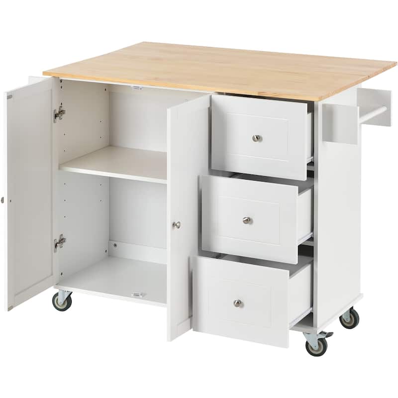 Rolling Mobile Kitchen Island with Drop Leaf - Solid Wood Top, Locking Wheels & Storage Cabinet 52.7 Inch Width