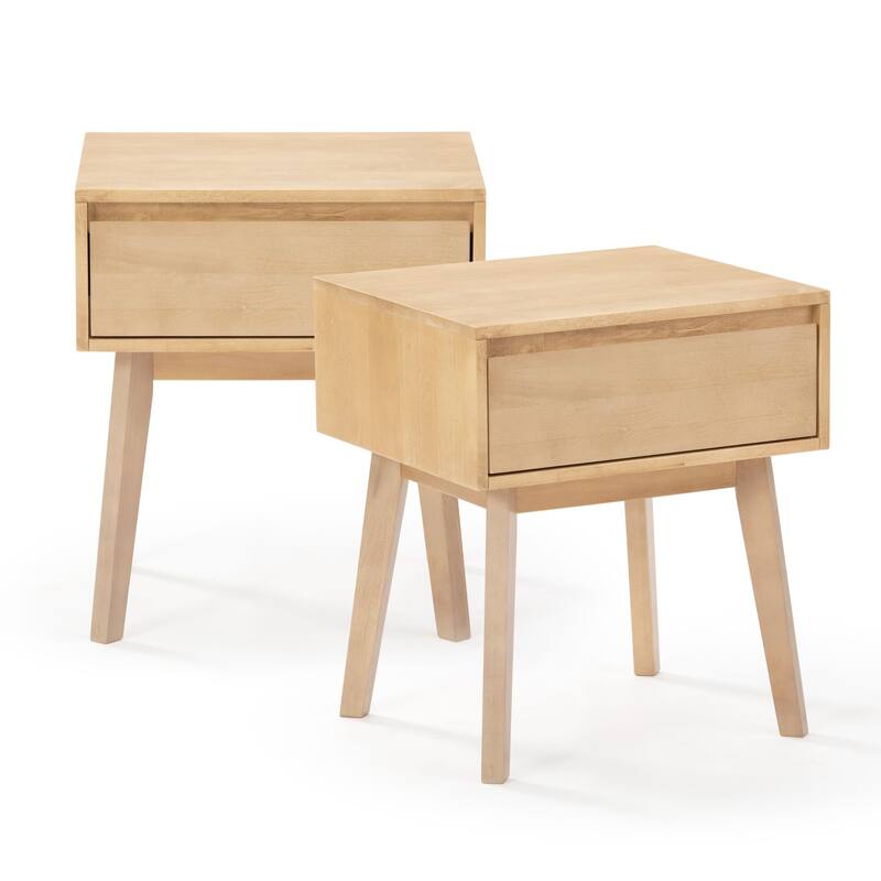 Plank and Beam Scandinavian Nightstand with 1 Drawer - Set of 2