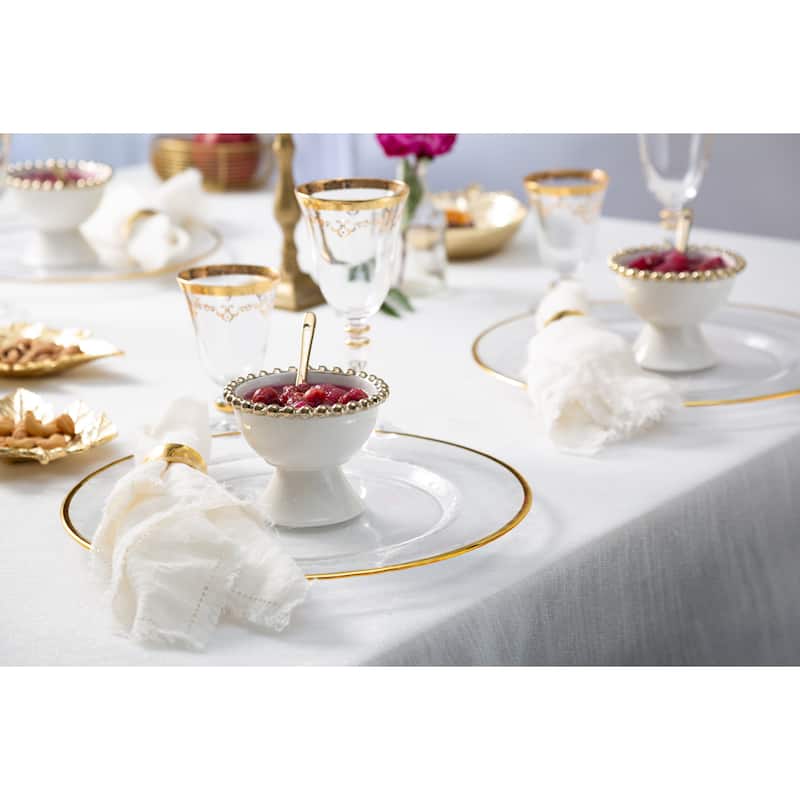 Alice Pazkus 4.5"D Set Of 4 Gold White Porcelain Dessert Cups With Spoons