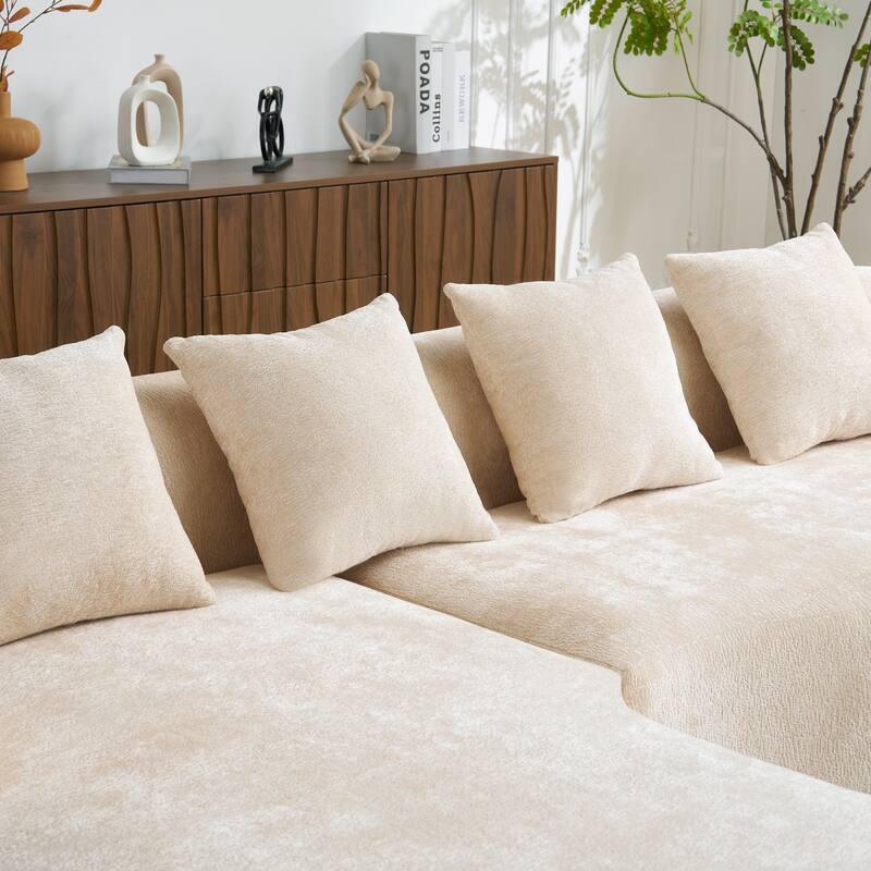 Full Compression L-Shape Sectional Sofa with Curved Chaise, Modular Chenille Couch, Compression Sofa