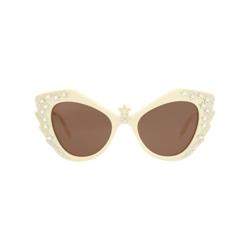 Gucci Cat Eye-Frame Acetate Sunglasses - Ivory Ivory Brown - White - Brown Lens
