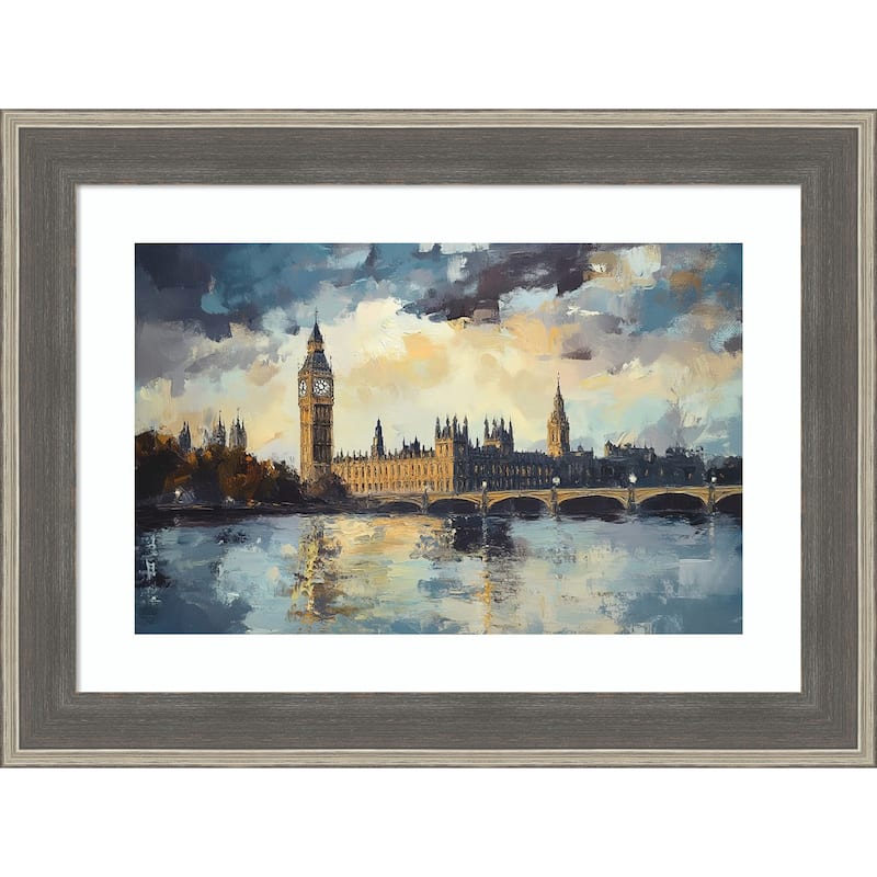 Cityscape and Bridge by Tradelink inhouse artist Wood Framed Wall Art Print - Cottage Grey Silver