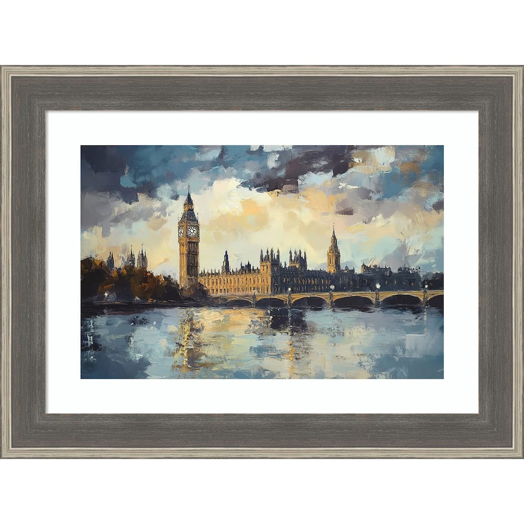 Cityscape and Bridge by Tradelink inhouse artist Wood Framed Wall Art Print - Cottage Grey Silver
