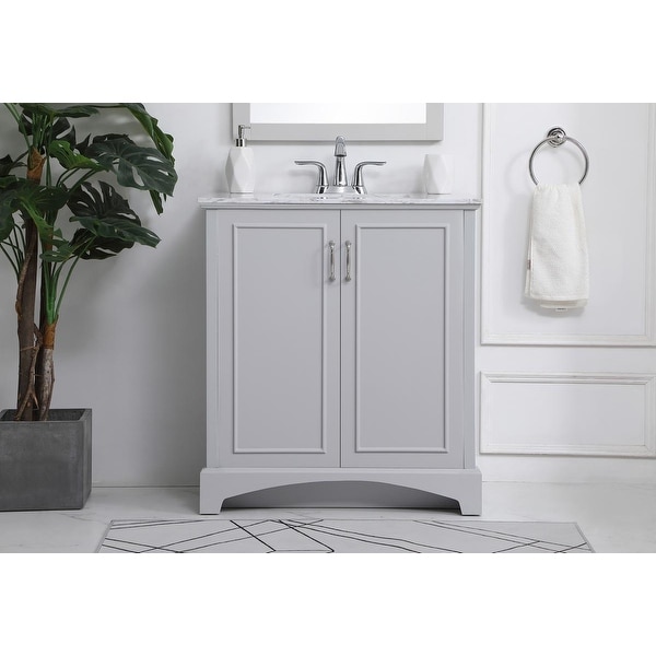 30-inch bathroom vanity. Opens flyout.