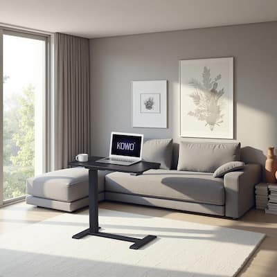 KOWO Electric Height Adjustable Side Table Soft Touch Bedside End Table with Quiet Motor, Modern Nightstand for Home & Office