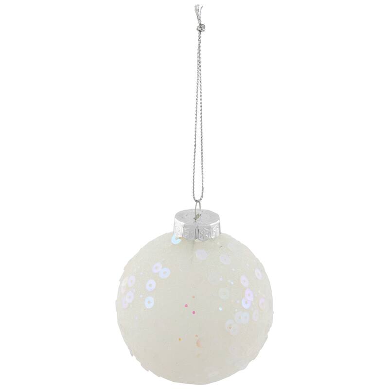 Frosted Sequined Christmas Ball Glass Ornaments - 2.75" (70mm) - White - 4ct