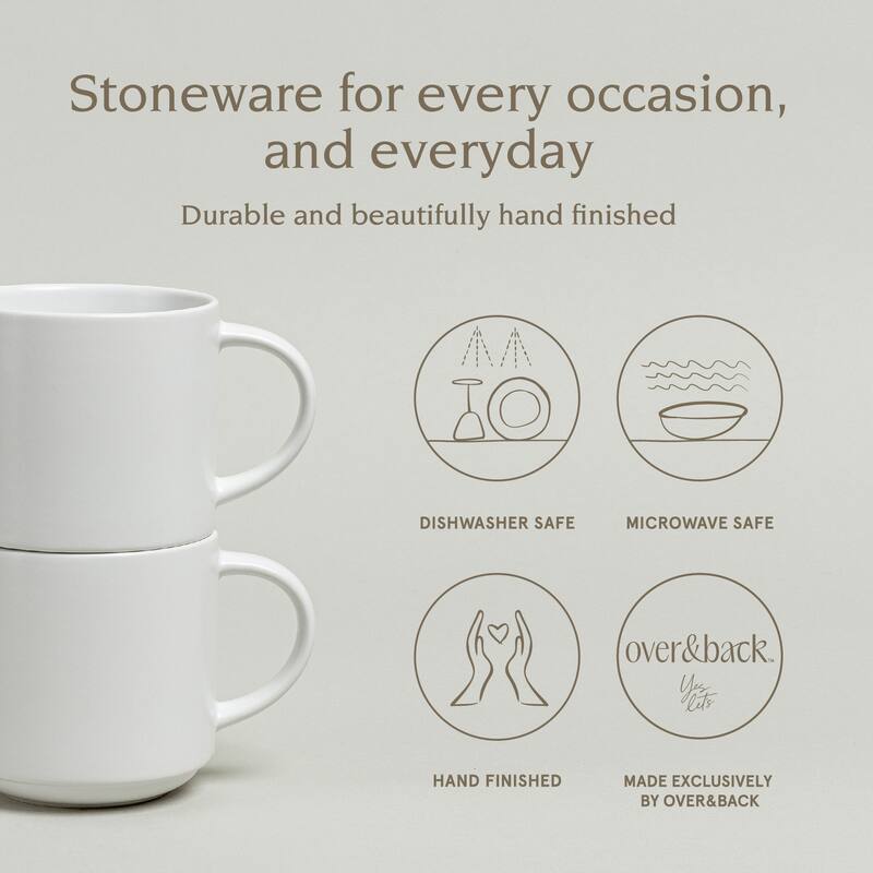 over&back Stackable 14oz Semi-Matte Stoneware Mugs, Set of 4