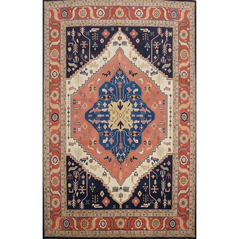 Hand Knotted Oriental 100% Wool Carpet Traditional Medallion Oranges & Rust Ziegler Area Rug - 11' 8'' X 8' 11''