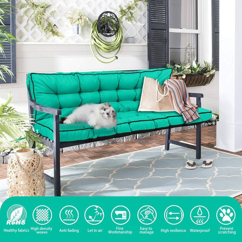 Outdoor Swing Cushions 55 inch, Waterproof Porch Swing Cushions 3 Seater Replacement with Backrest, 4" Thicken Bench Cushion
