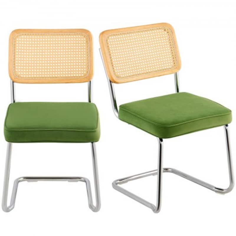 Rattan Dining Chairs Set of 4, Mid Century Modern Dining Chair, Upholstered Velvet Accent Chair with Rattan Back, Retro Dining