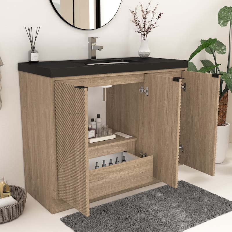 Milano 42" Freestanding (L) Bathroom Vanity with Black Acrylic Sink
