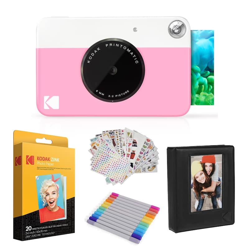 Kodak Printomatic Instant Print Camera, Photo Paper (20 Sheets) & Accessories Art Bundle - N/A - Green